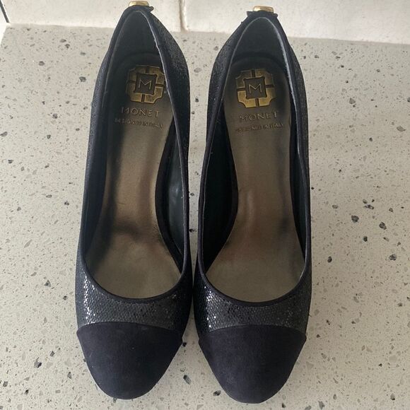Monet Women’s Black Shimmery Glamorous Heels Pumps Size 6 - Picture 2 of 12